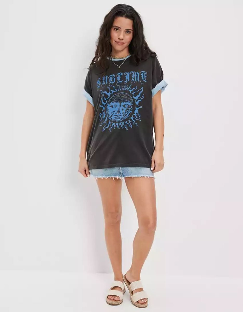 T Shirts American Eagle AE Oversized Sublime Graphique Tee Grise Femme | AJW-00383232